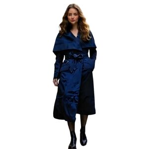 NWT Alaska By Luly Yang Navy Blue Airlines Belted Insulated Coat 2